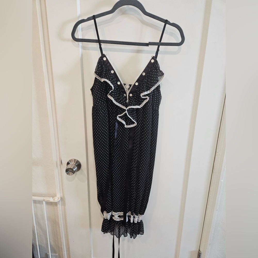 Magazine Black Polka Dot Dress with Ruffle Trim